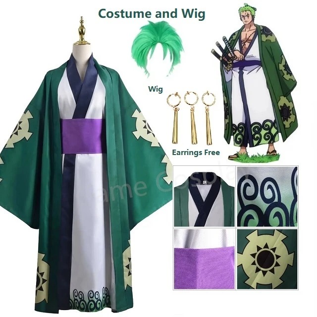 Anime Cosplay One Piece - الأخضر رورونوا زورو كيمونو تأثيري أنيمي
